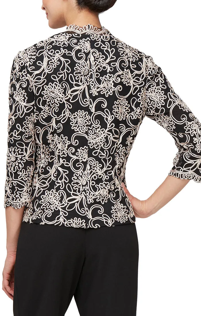 Plus - Embroidered Blouse with Center Front Scallop Detail and Illusion Sleeves sold by Alex Evenings product image thumbnail 2