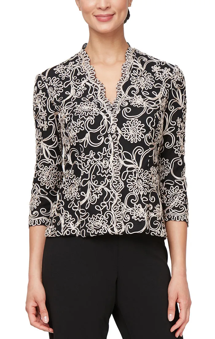 Plus - Embroidered Blouse with Center Front Scallop Detail and Illusion Sleeves sold by Alex Evenings