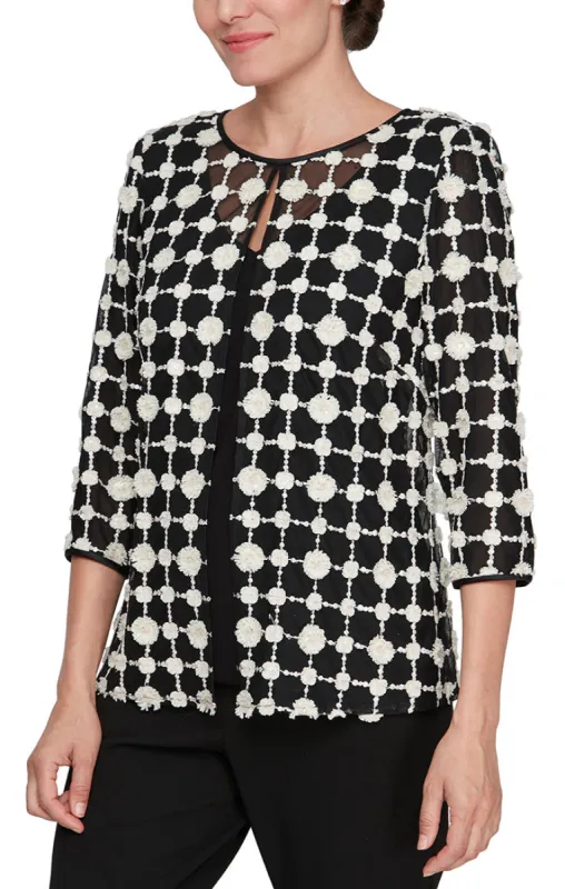 Pantsuit with Embroidered Tulle Twinset and Crepe Pant sold by Alex Evenings