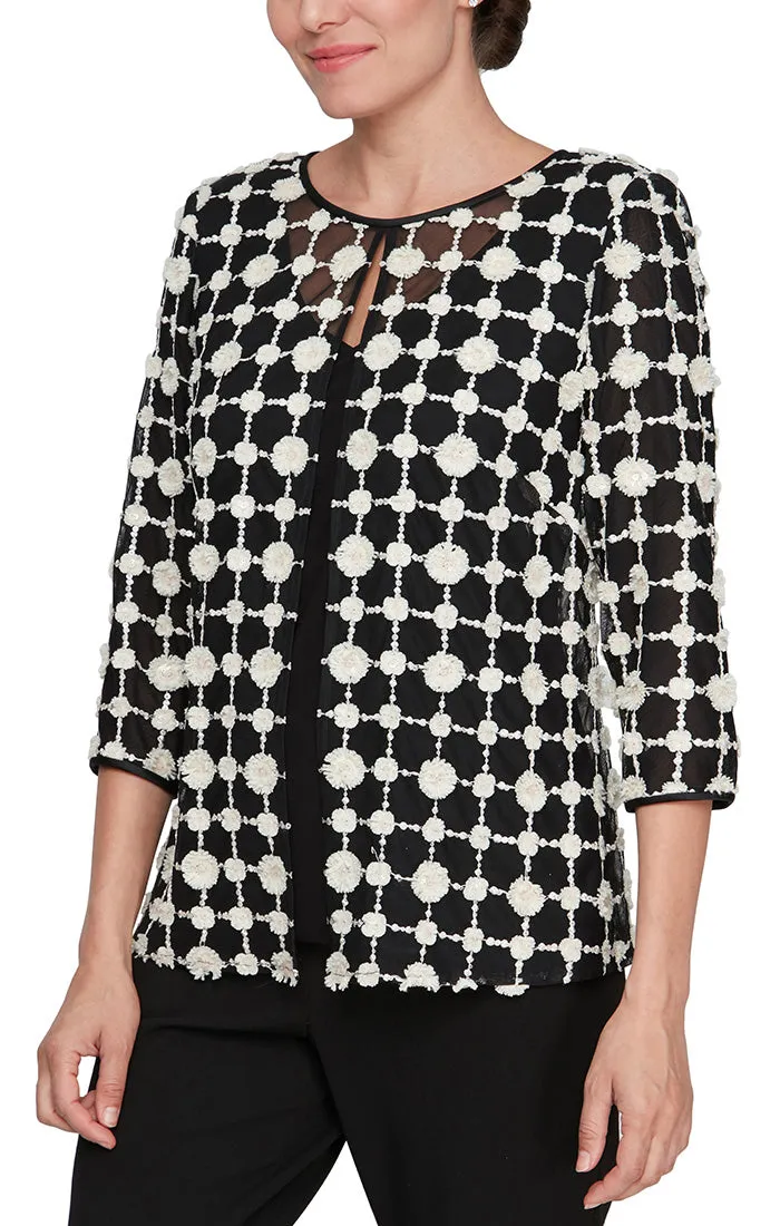 Pantsuit with Embroidered Tulle Twinset and Crepe Pant sold by Alex Evenings