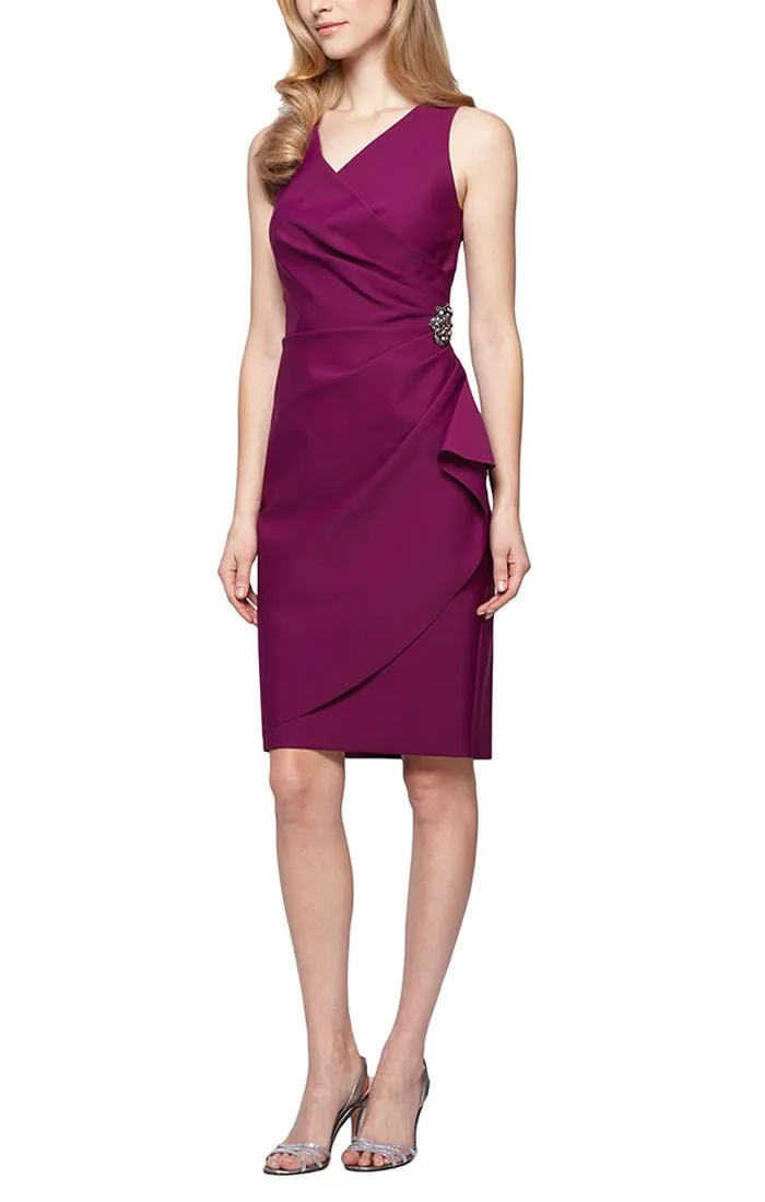 Compression Short Cocktail Dress with Ruffle Skirt & Beaded Detail at Hip sold by Alex Evenings