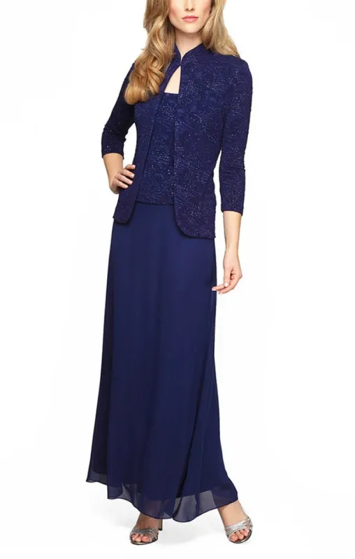 Regular - Glitter Jacquard Knit Jacket Dress with Mandarin Neckline sold by Alex Evenings