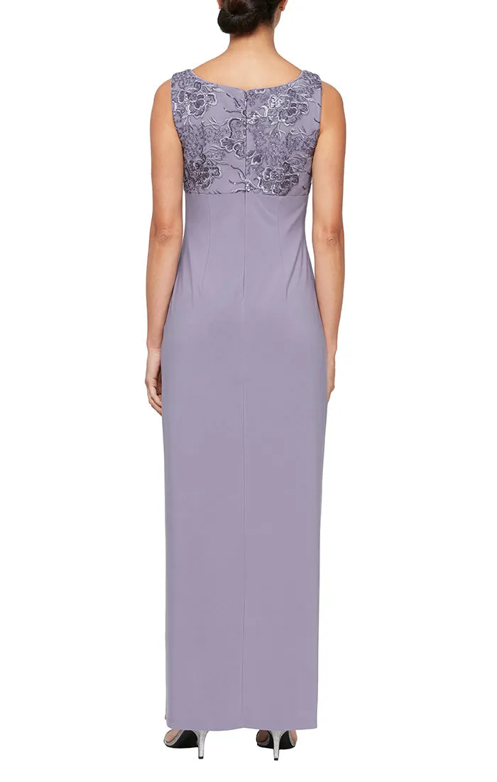 Long Scoop Neck Jacket Dress with Embroidered Bodice and Hook Neck Closure Jacket sold by Alex Evenings product image thumbnail 4