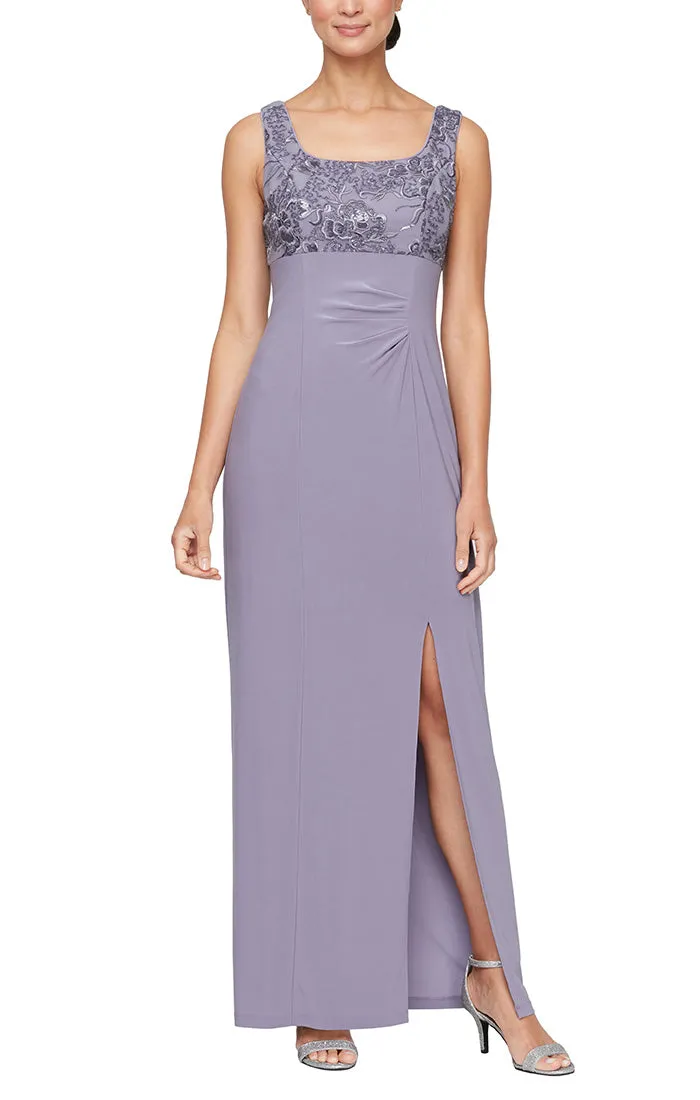 Long Scoop Neck Jacket Dress with Embroidered Bodice and Hook Neck Closure Jacket sold by Alex Evenings product image thumbnail 2