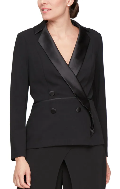 Petite - Long Sleeve Tuxedo Blouse with Side Closure, Satin Collar and Button Detail sold by Alex Evenings