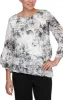 3/4 Sleeve Printed Chiffon Blouse with Bell Sleeves and Asymmetric Triple Tier Hem sold by Alex Evenings