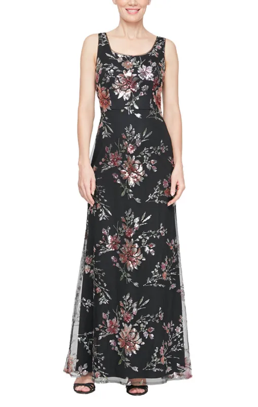 Regular - Sleeveless Square Neck Sequin Floral Dress sold by Alex Evenings