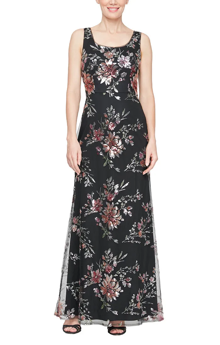 Regular - Sleeveless Square Neck Sequin Floral Dress sold by Alex Evenings