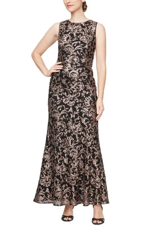 Petite - Long Sleeveless Fit and Flare Dress With Illusion Neckline sold by Alex Evenings