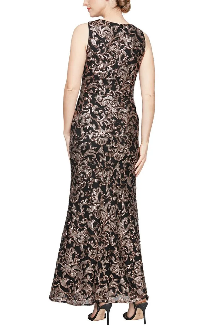 Petite - Long Sleeveless Fit and Flare Dress With Illusion Neckline sold by Alex Evenings product image thumbnail 2