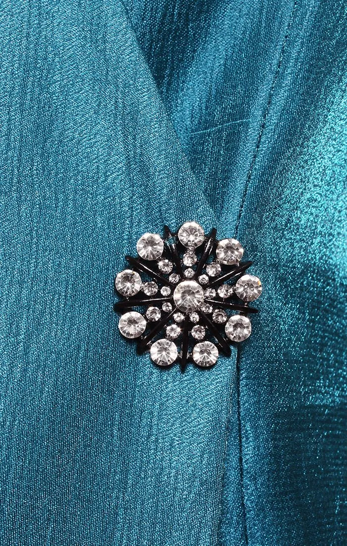 Petite - 3/4 Sleeve Shimmer Satin Blouse with Asymmetric Overlay Hem and Embellished Closure sold by Alex Evenings product image thumbnail 3