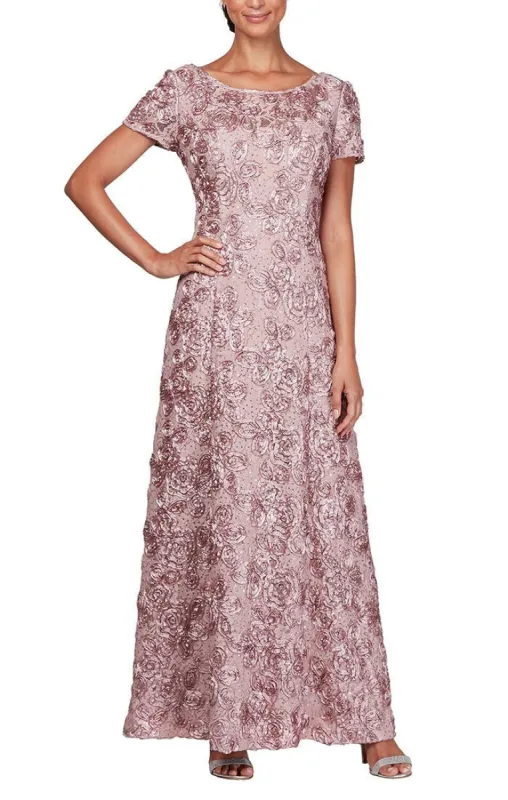 Plus - Rosette A-Line Gown with Sequin Detail & Short Illusion Sleeves sold by Alex Evenings