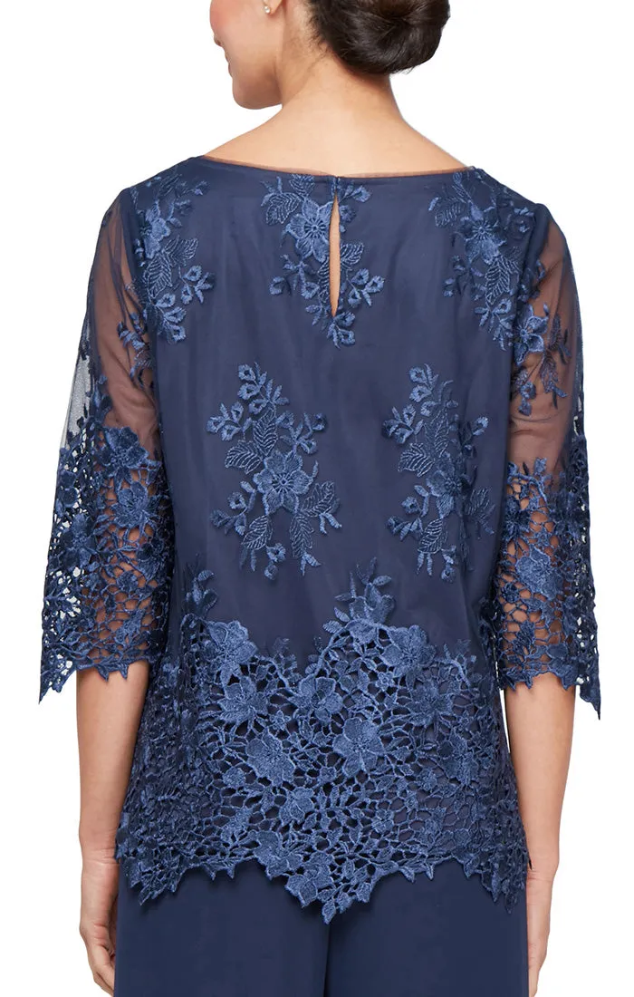 Embroidered Tunic with Scallop Sleeves & Hem sold by Alex Evenings product image thumbnail 2