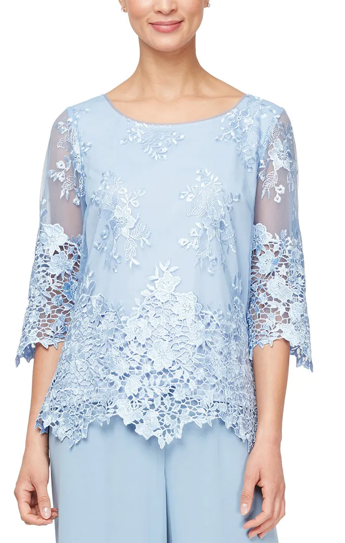 Embroidered Tunic with Scallop Sleeves & Hem sold by Alex Evenings product image thumbnail 5