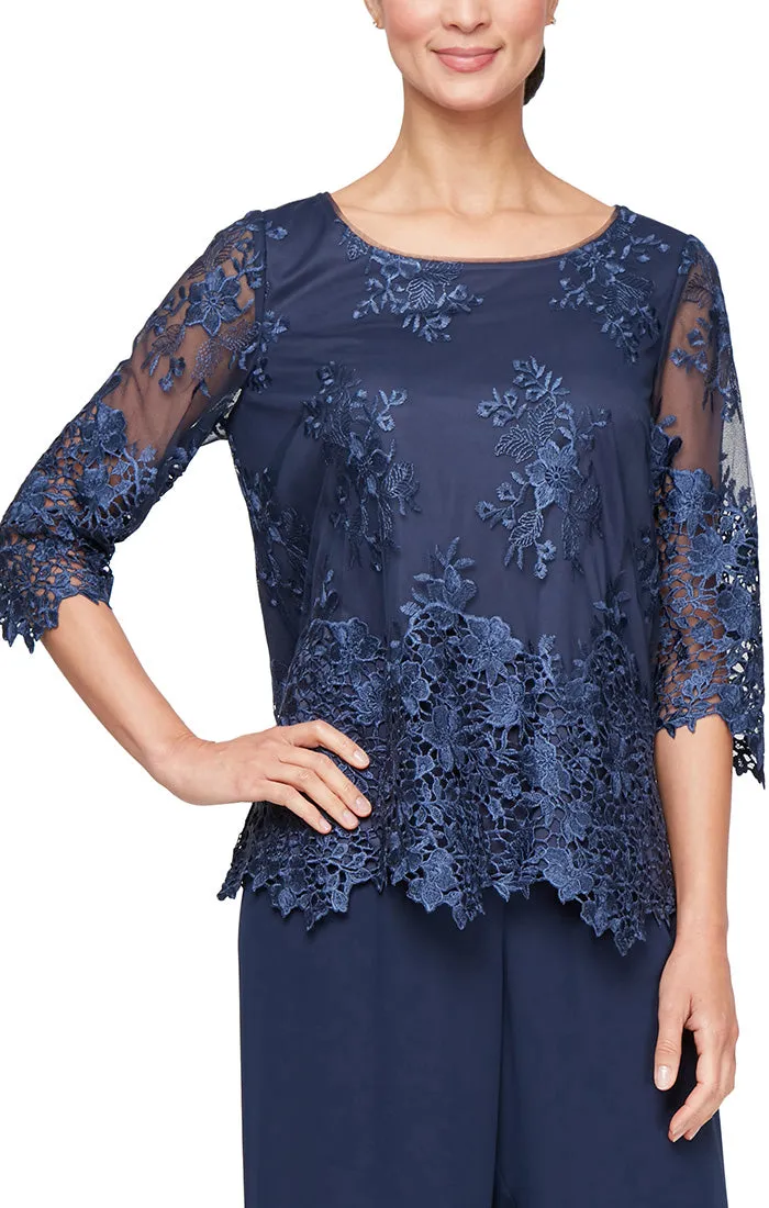 Embroidered Tunic with Scallop Sleeves & Hem sold by Alex Evenings