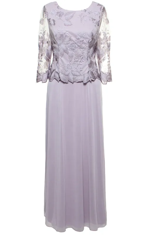 A-Line Embroidered Tulle & Chiffon Dress with Scallop Detail sold by Alex Evenings