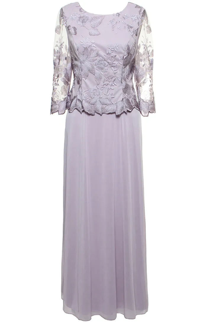 A-Line Embroidered Tulle & Chiffon Dress with Scallop Detail sold by Alex Evenings
