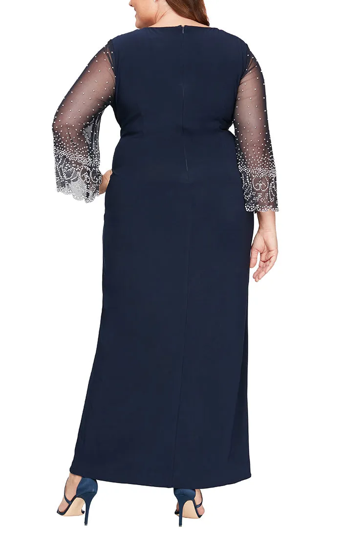 Plus Surplice Neckline Matte Jersey Dress with Embellished Illusion Sleeves & Knot Front Detail sold by Alex Evenings product image thumbnail 2