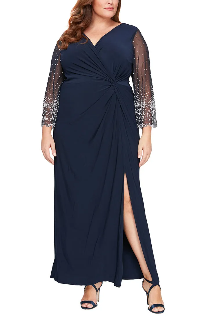 Plus Surplice Neckline Matte Jersey Dress with Embellished Illusion Sleeves & Knot Front Detail sold by Alex Evenings