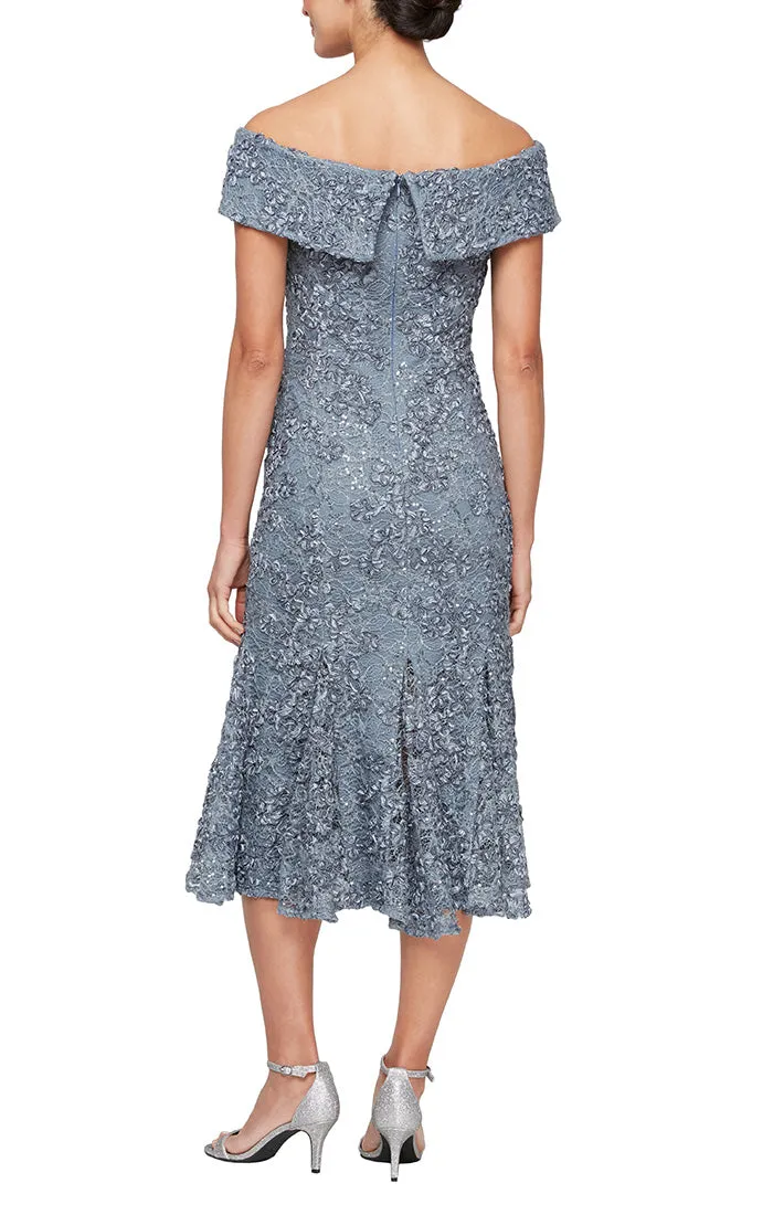 Off the Shoulder Soutache Lace Fit and Flare Dress with Foldover Cuff Neckline sold by Alex Evenings product image thumbnail 2