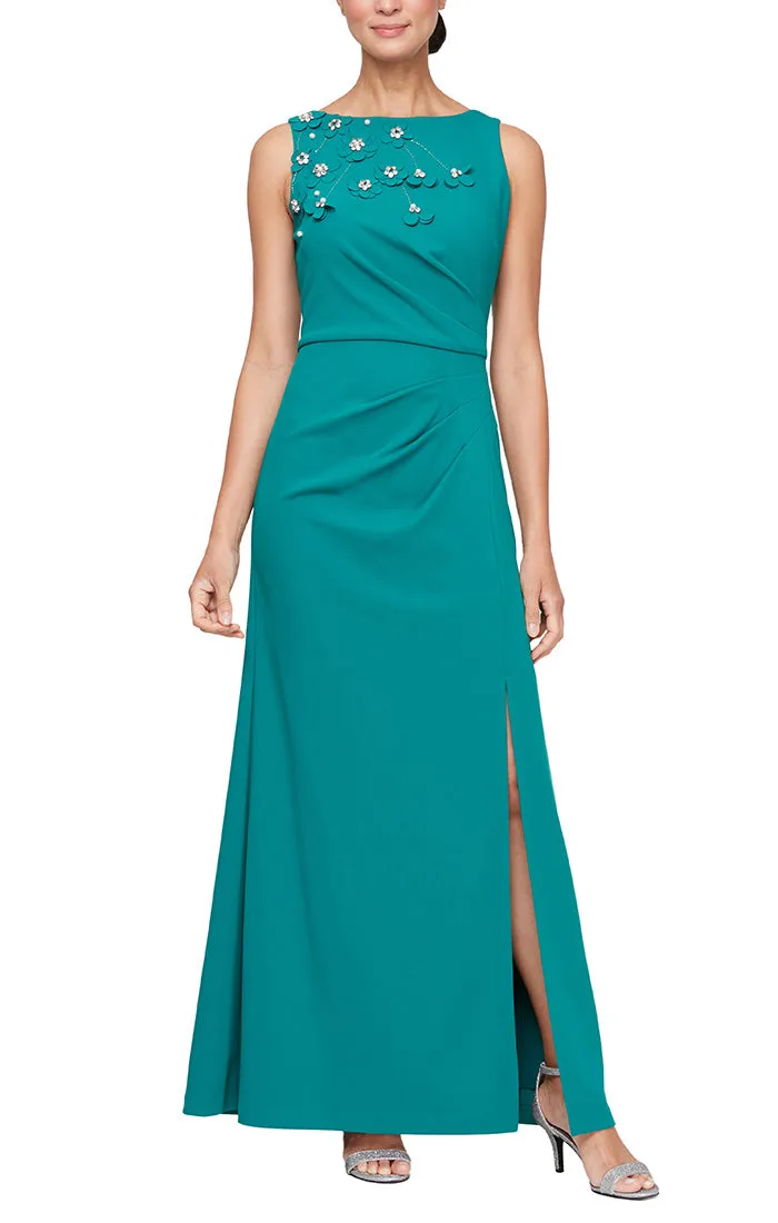 Long Sleeveless Dress with Embellished 3-D Flower Detail on Bodice sold by Alex Evenings