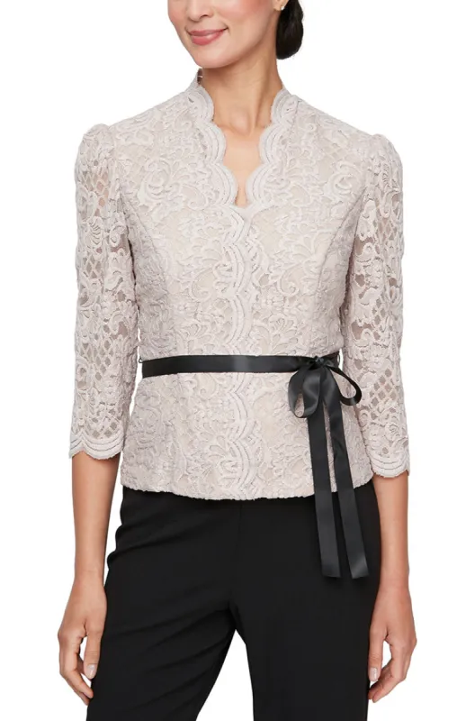 Plus - Blouse with Scallop Front Detail and Tie Belt sold by Alex Evenings