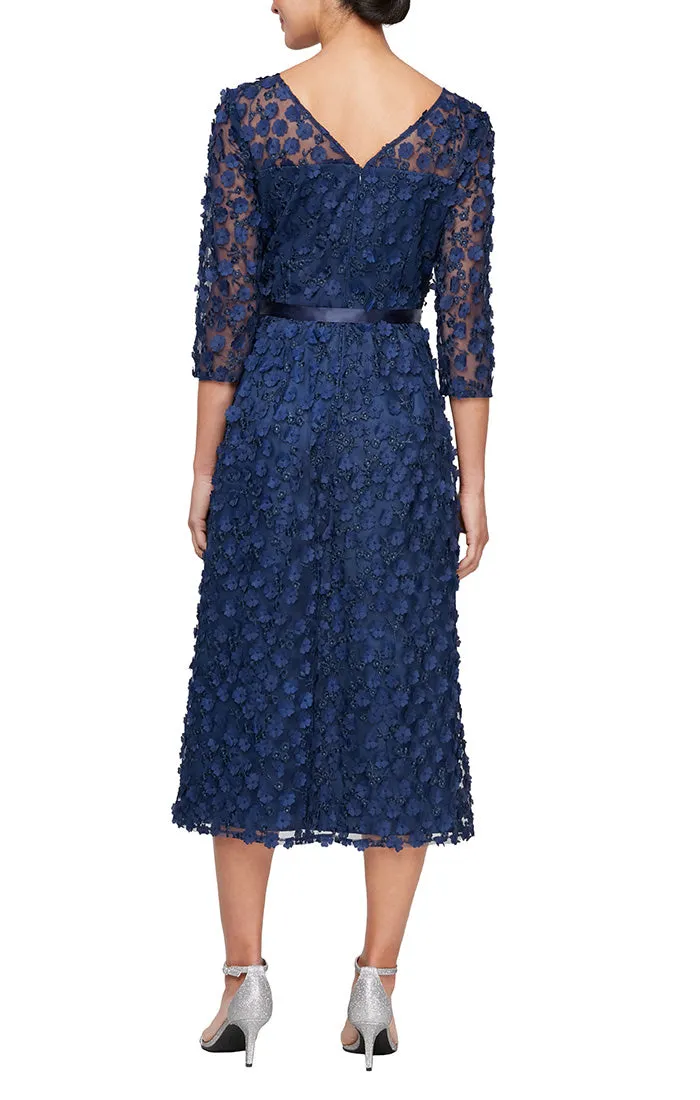 3-D Flower Party Dress with Illusion Neckline and Sleeves sold by Alex Evenings product image thumbnail 2
