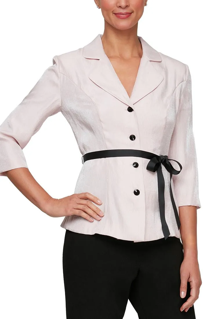 Regular - Button Front Shimmer Blouse with Collar & Tie Belt sold by Alex Evenings