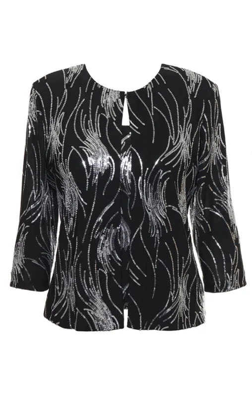 Petite - 3/4 Sleeve Firework Sequin Twinset with Scoop Neck Tank and Hook Neck Jacket made by Alex Evenings