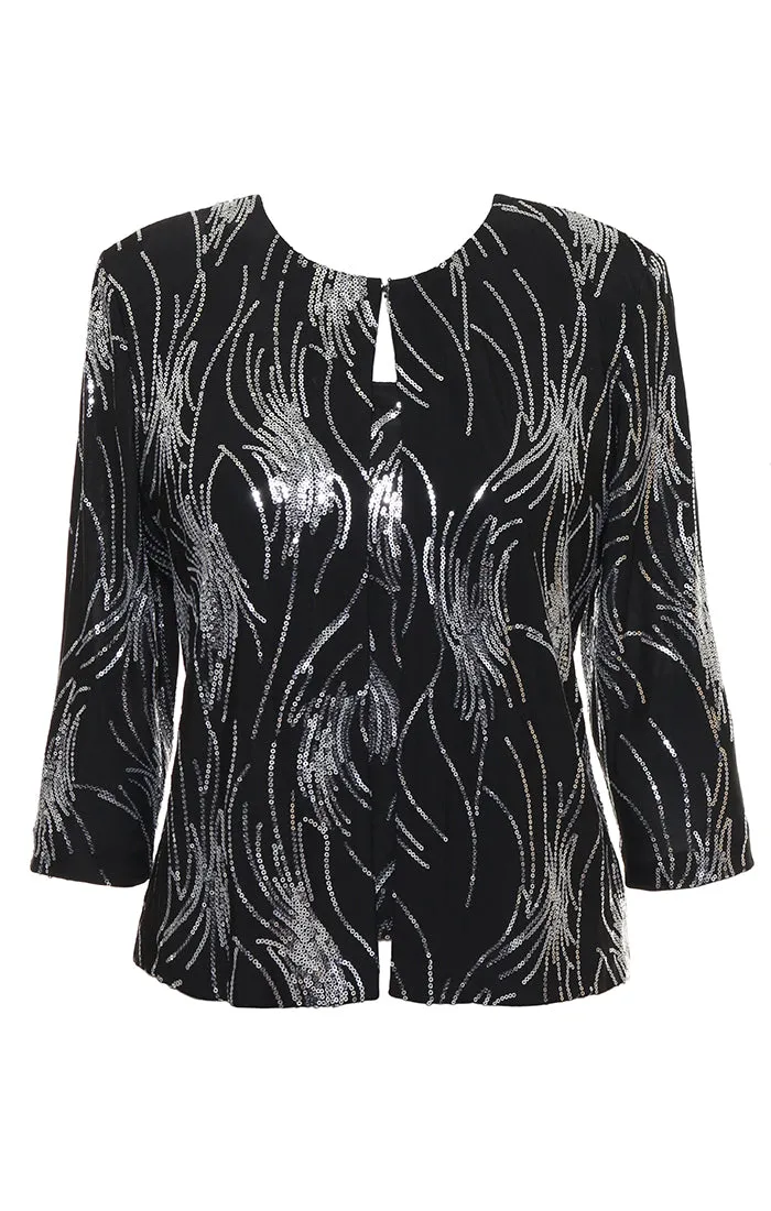 Petite - 3/4 Sleeve Firework Sequin Twinset with Scoop Neck Tank and Hook Neck Jacket sold by Alex Evenings