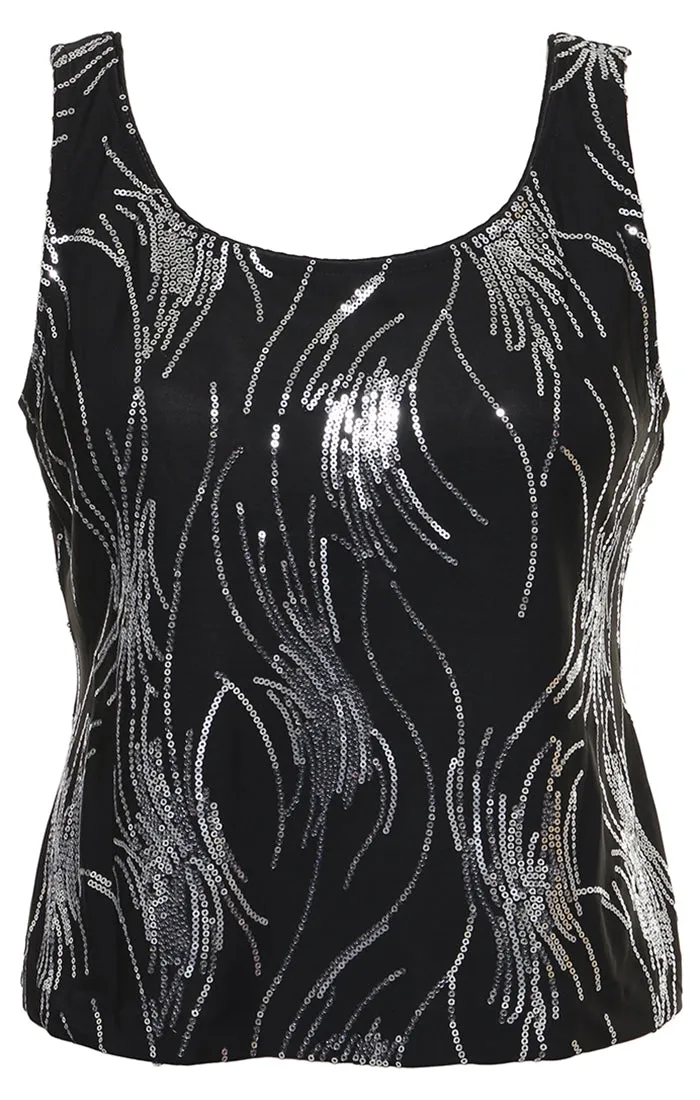 Petite - 3/4 Sleeve Firework Sequin Twinset with Scoop Neck Tank and Hook Neck Jacket sold by Alex Evenings product image thumbnail 2