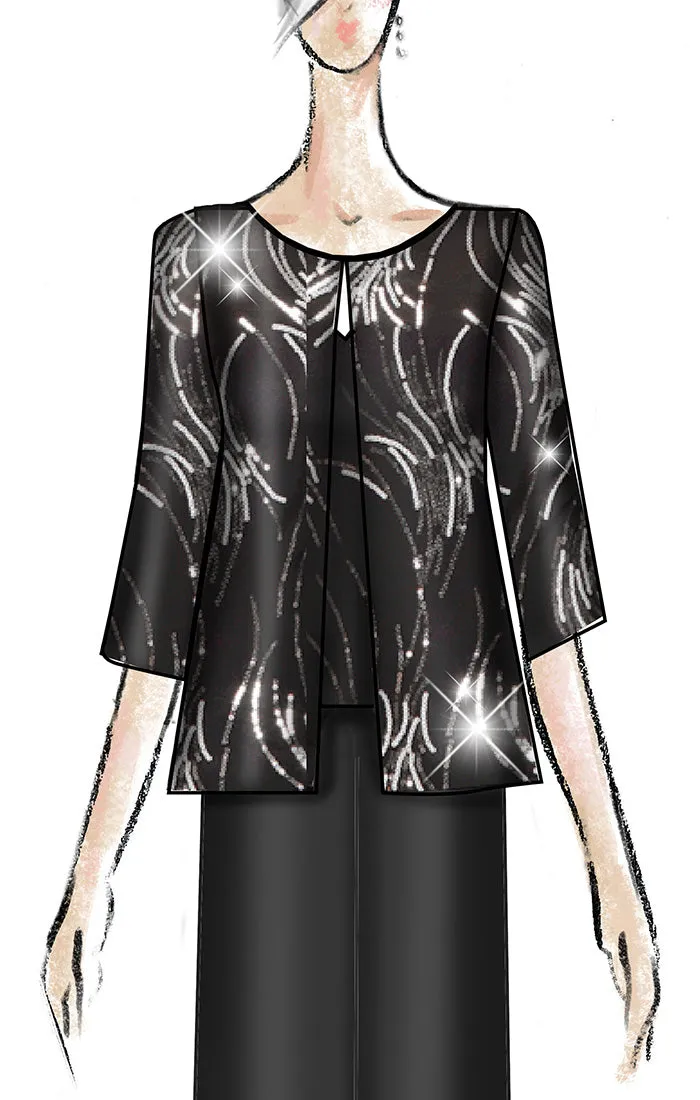 Petite - 3/4 Sleeve Firework Sequin Twinset with Scoop Neck Tank and Hook Neck Jacket sold by Alex Evenings product image thumbnail 4