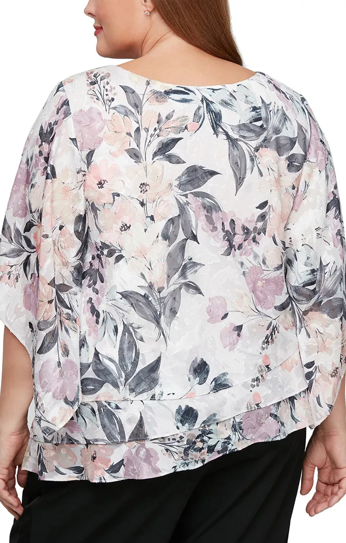 Plus 3/4 Sleeve Printed Blouse with Asymmetric Hem sold by Alex Evenings product image thumbnail 2