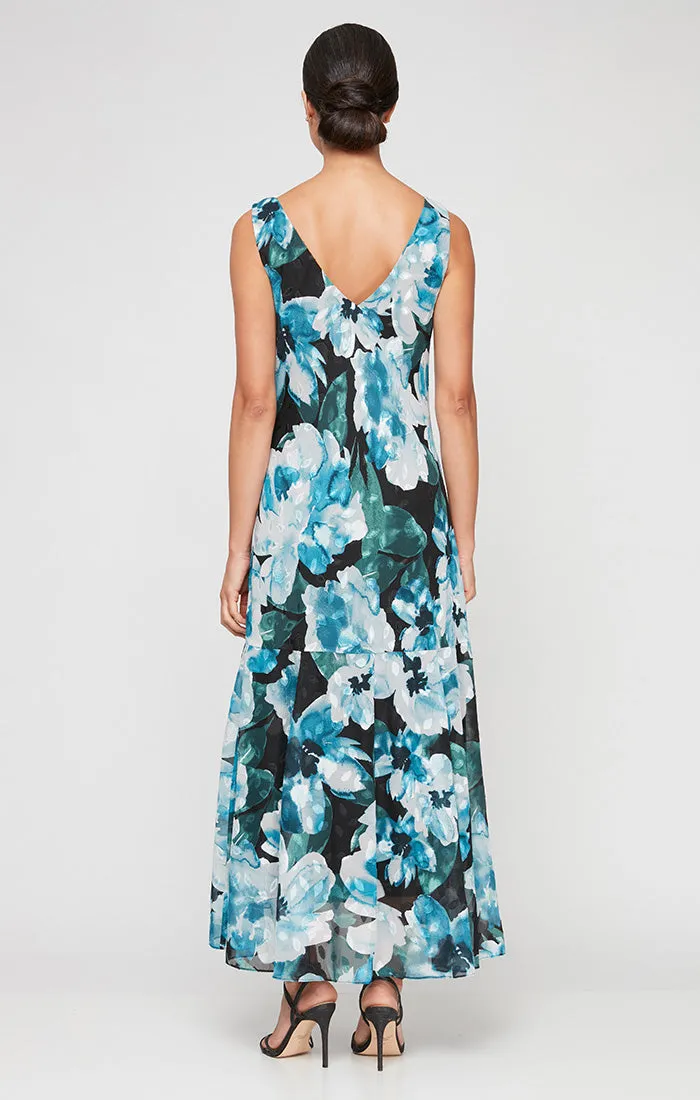 Regular - Tea-Length Printed Chiffon Sleeveless Dress with Shawl sold by Alex Evenings product image thumbnail 2