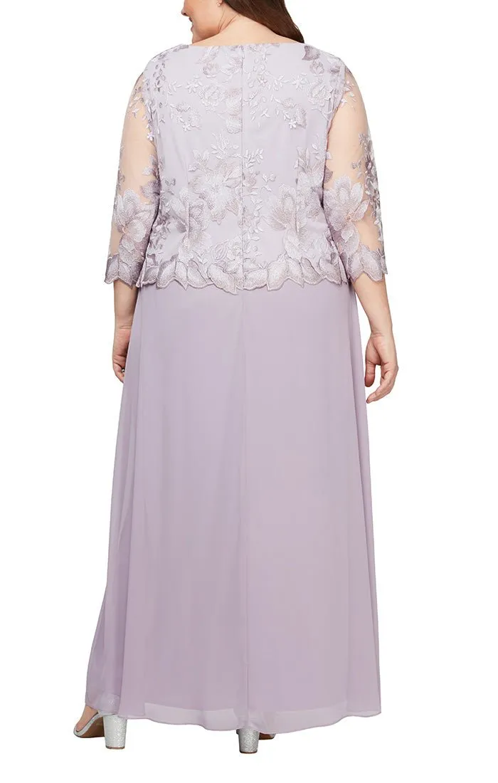 Plus A-Line Embroidered Dress with Scallop Detail and 3/4 Sleeves sold by Alex Evenings product image thumbnail 2
