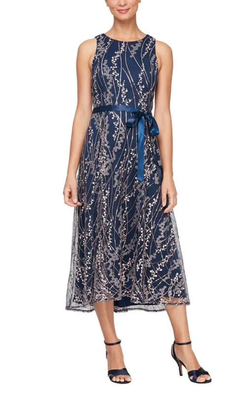 Regular - Embroidered Party Dress with Tie Belt sold by Alex Evenings