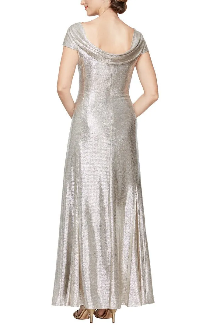 Regular - A-Line Cap Sleeve Metallic Knit Gown with Cowl Neck & Back Detail sold by Alex Evenings product image thumbnail 2
