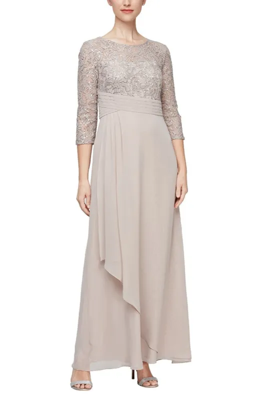 Regular - A-Line Sequin Lace Empire Waist Dress with Pleated Detail and Overlay Skirt sold by Alex Evenings
