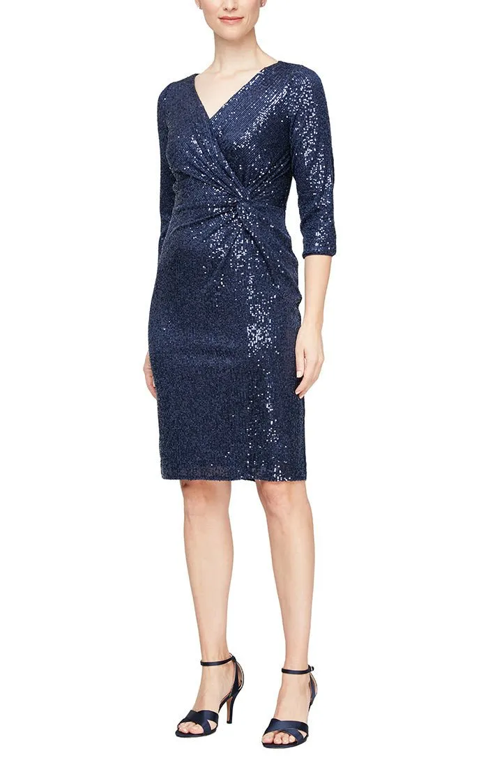 Regular - Sequin Sheath Dress with Knot Front Detail sold by Alex Evenings