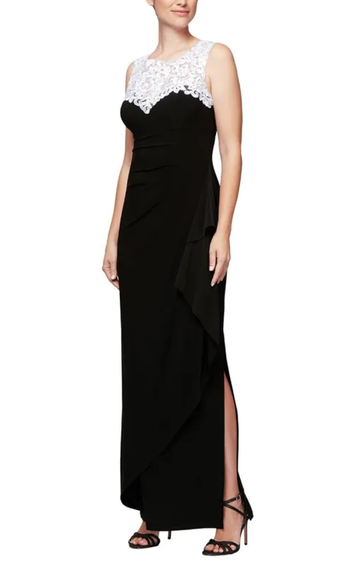 Regular - Matte Jersey Cap Sleeve Gown with Side Ruched Detail and Embellished Illusion Neckline sold by Alex Evenings