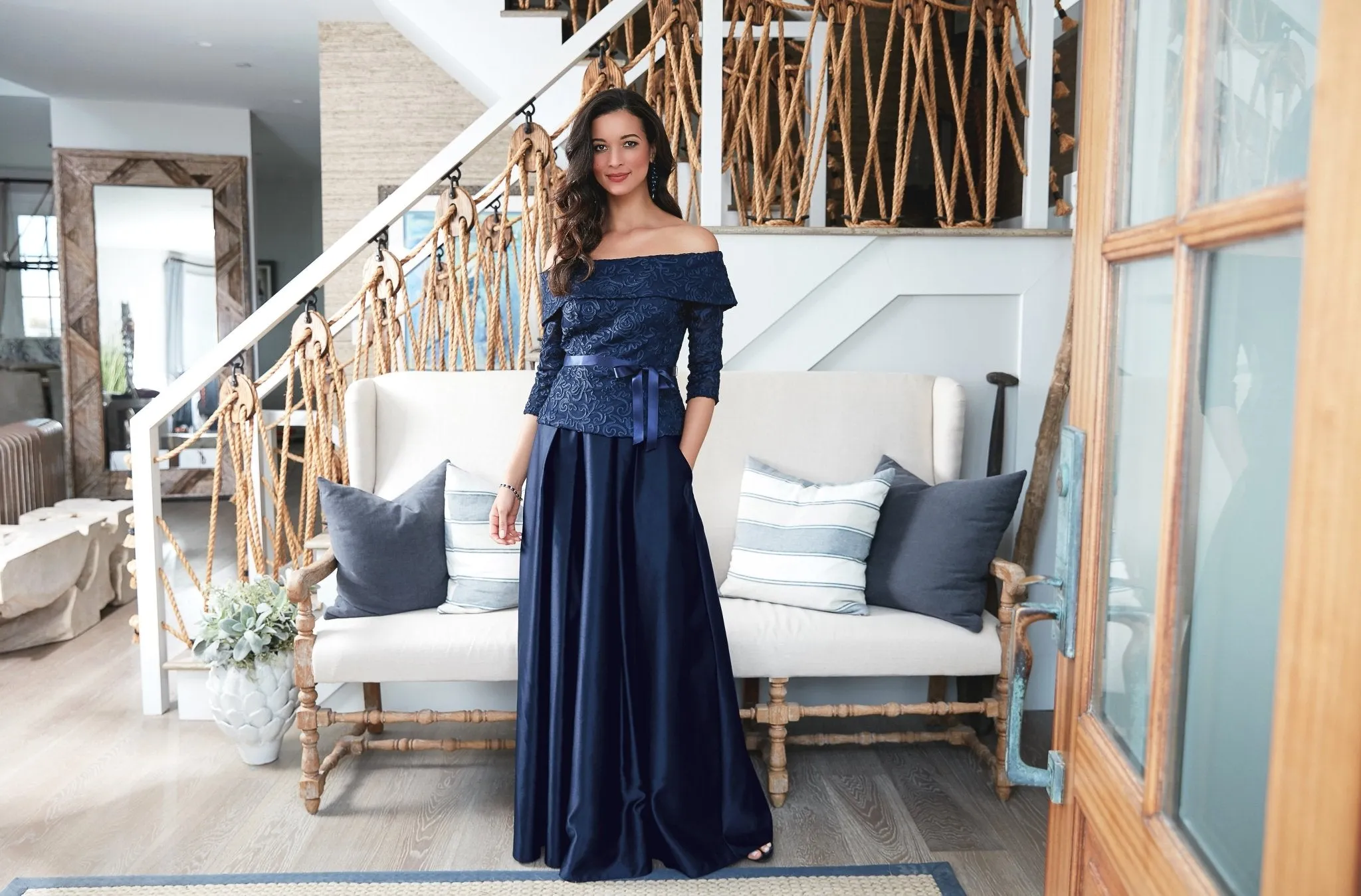 Regular - Off-the-Shoulder Soutache Blouse with Tie Belt and Illusion Sleeves sold by Alex Evenings product image thumbnail 3