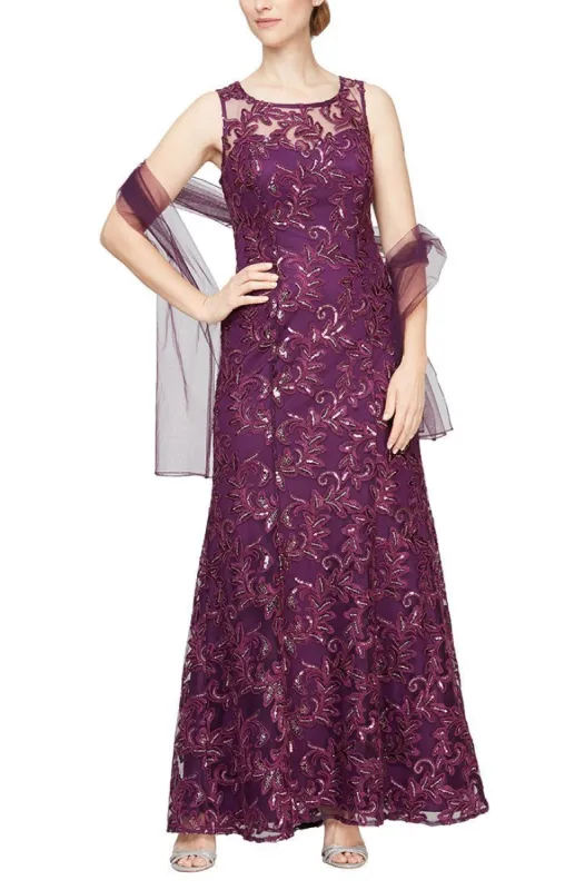 Regular - Embroidered Tulle Gown with Sweetheart Illusion Neckline & Matching Shawl sold by Alex Evenings