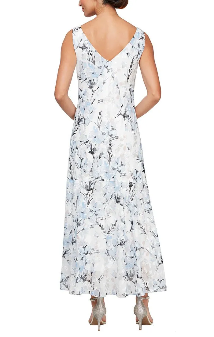 Floral Chiffon Sleeveless Dress with Cowl Neckline and Shawl sold by Alex Evenings product image thumbnail 2