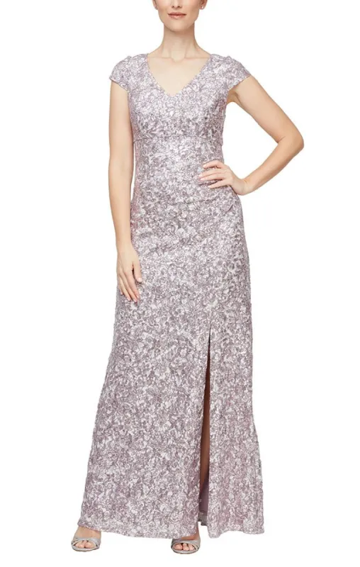 Regular - Empire Waist Corded Lace Dress with Surplice Neckline and Cap Sleeves sold by Alex Evenings