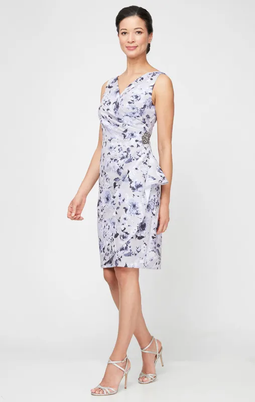 Floral Stretch Crepe Party Dress with Surplice Neckline & Embellishment at Hip sold by Alex Evenings