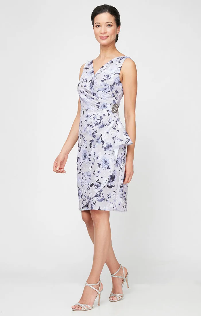 Floral Stretch Crepe Party Dress with Surplice Neckline & Embellishment at Hip sold by Alex Evenings