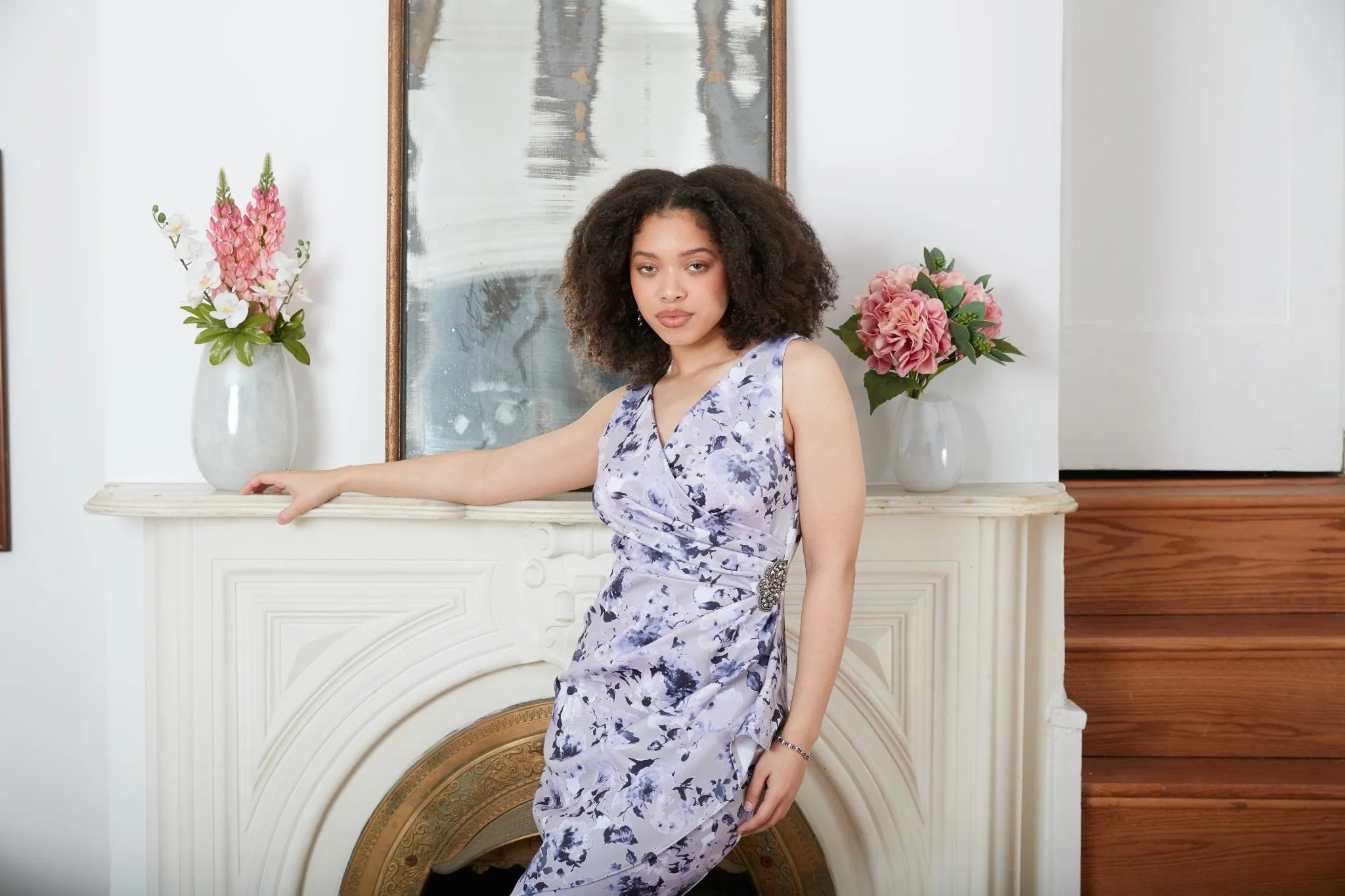 Floral Stretch Crepe Party Dress with Surplice Neckline & Embellishment at Hip sold by Alex Evenings product image thumbnail 3