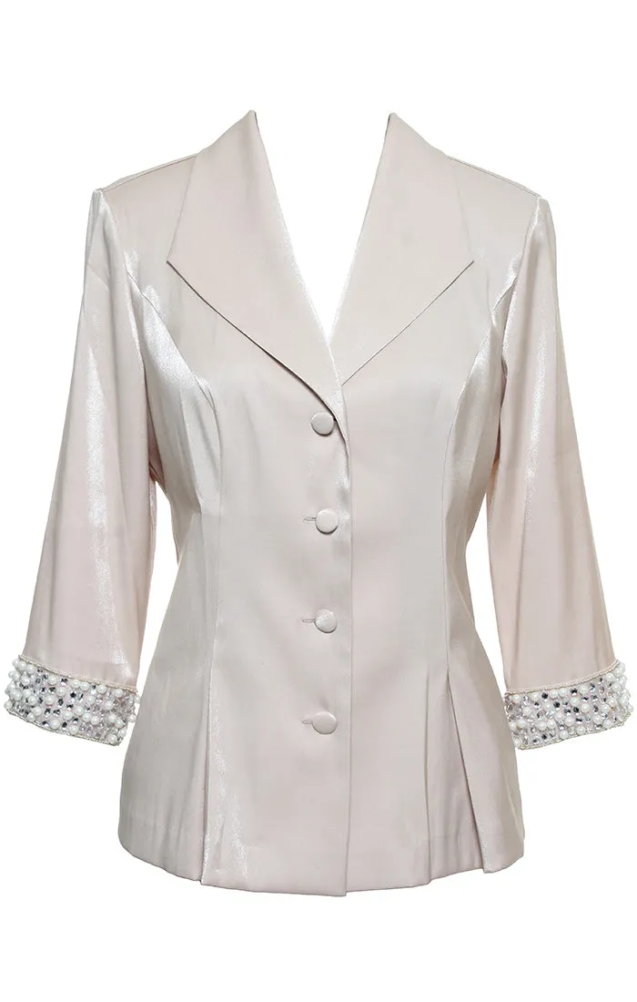3/4 Sleeve Stretch Shimmer Blouse with Beaded Cuffs and Center Front Button Closure sold by Alex Evenings