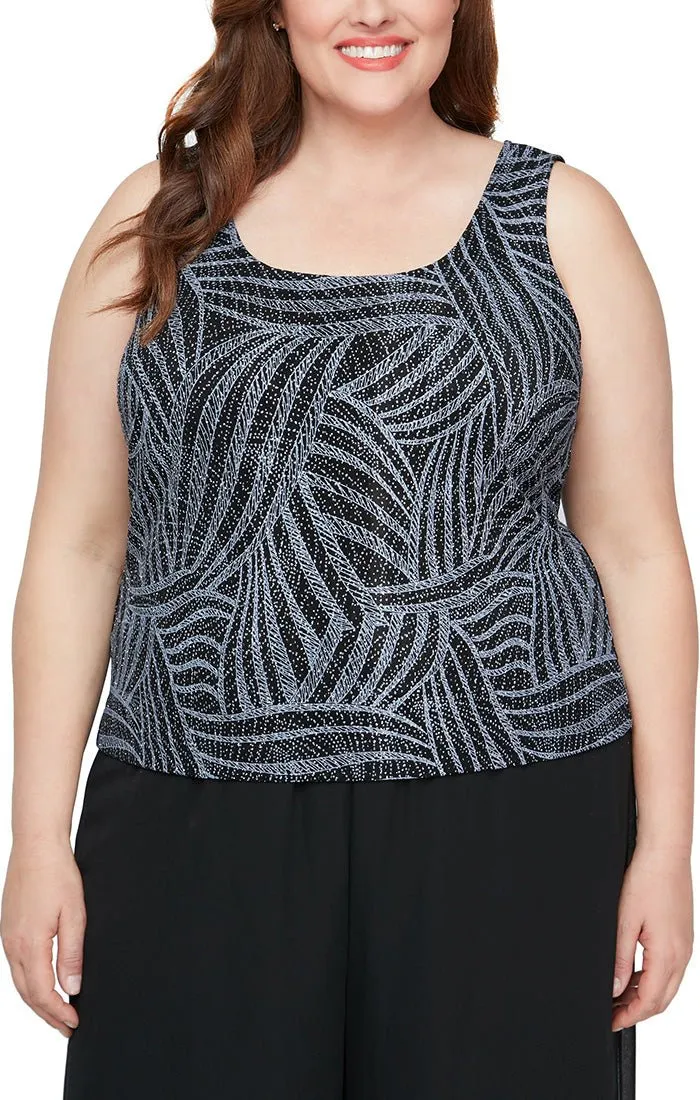 Plus - 3/4 Sleeve Glitter Printed Mandarin Neck Twinset with Scoop Neck Tank sold by Alex Evenings product image thumbnail 2