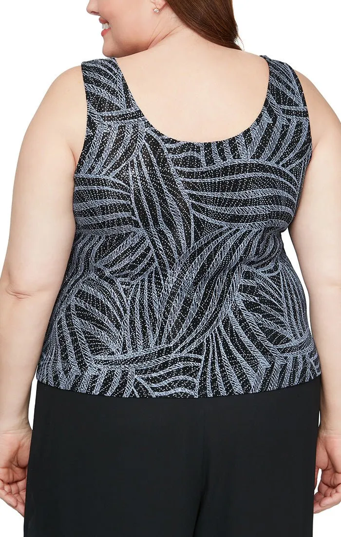 Plus - 3/4 Sleeve Glitter Printed Mandarin Neck Twinset with Scoop Neck Tank sold by Alex Evenings product image thumbnail 4